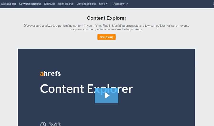 ahrefs miễn phí không sử dụng được Content Explorer