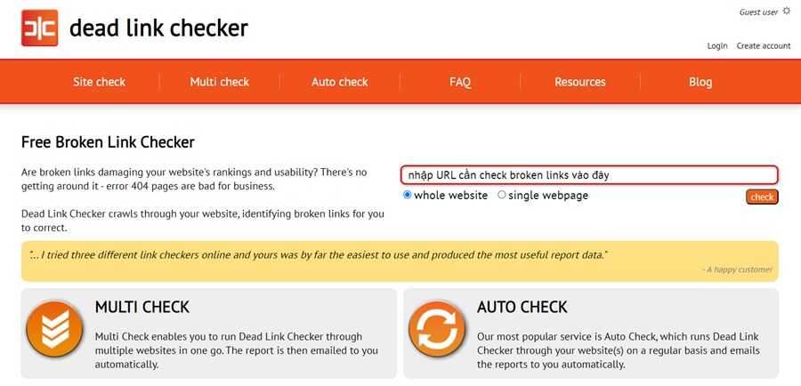 Check Broken links miễn phí với Dead Link Checker