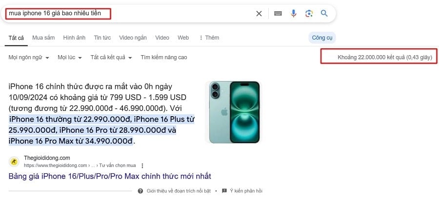 Từ khóa có lượng tìm kiếm ít nhưng cạnh tranh cao